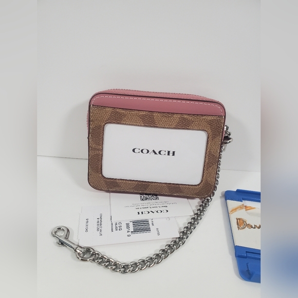 Coach Zip Card Case In Signature Canvas CW883 Tan/Dusty Pink NWT - Picture 2 of 5